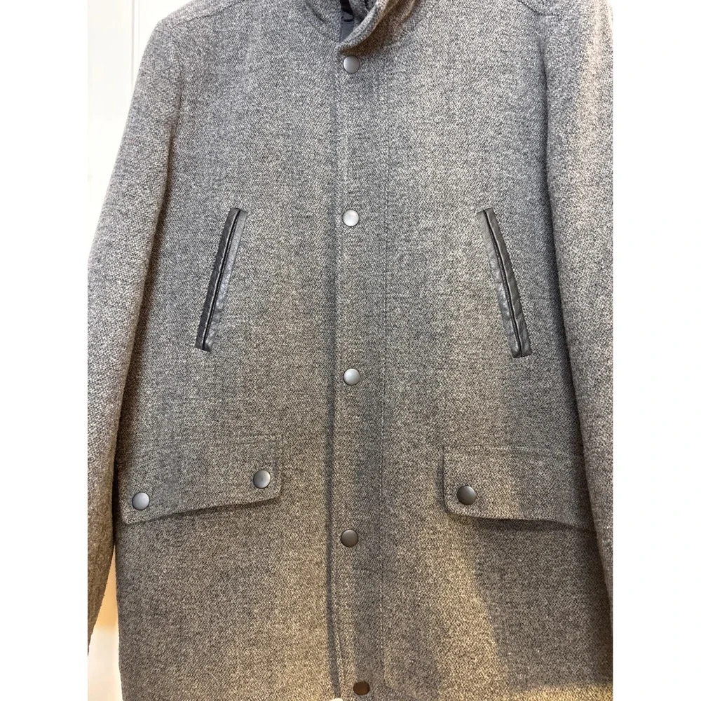 Kenneth Cole New York‎ Mens Grey Wool Blend Car Coat Jacket with Quilted Bib L